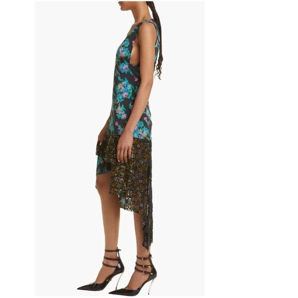 MACCAPANI Katie High Low Dress, Black Blue Floral, Size Large (8), Designer, NWT - Picture 4 of 11